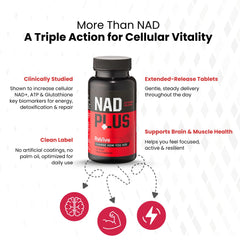 NAD Plus Revive label highlights RiaGev-SR and ingredients.
