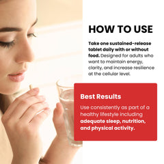 Vegan, non-GMO, gluten-free badge on NAD Plus Revive.