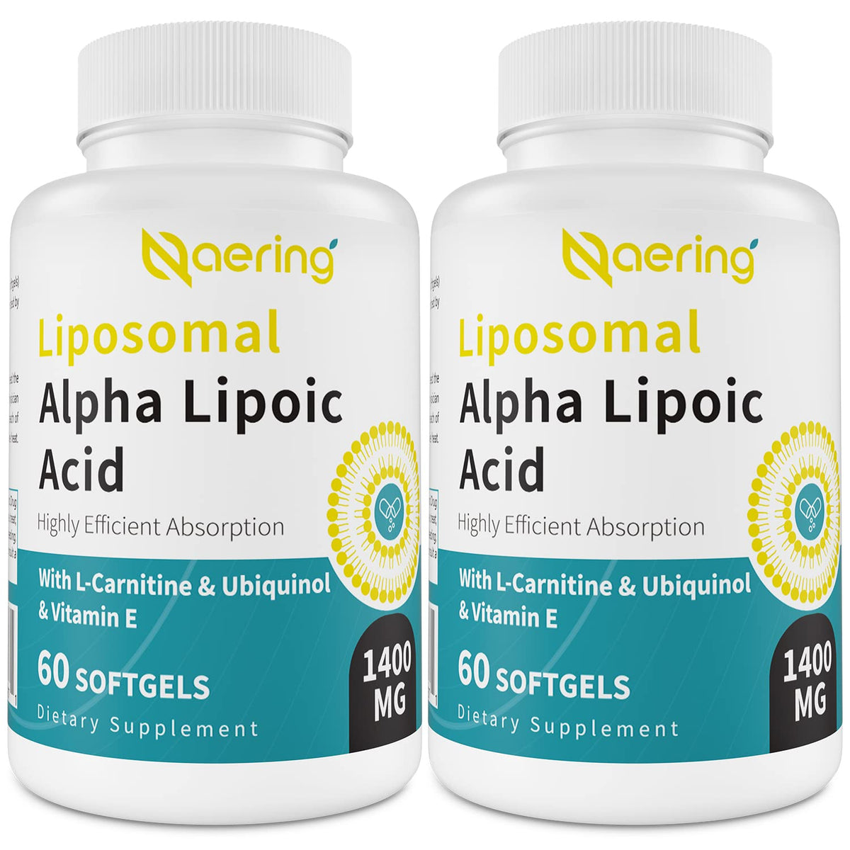 Naering liposomal alpha-lipoic acid 1400mg softgels bottle for daily antioxidant support.
