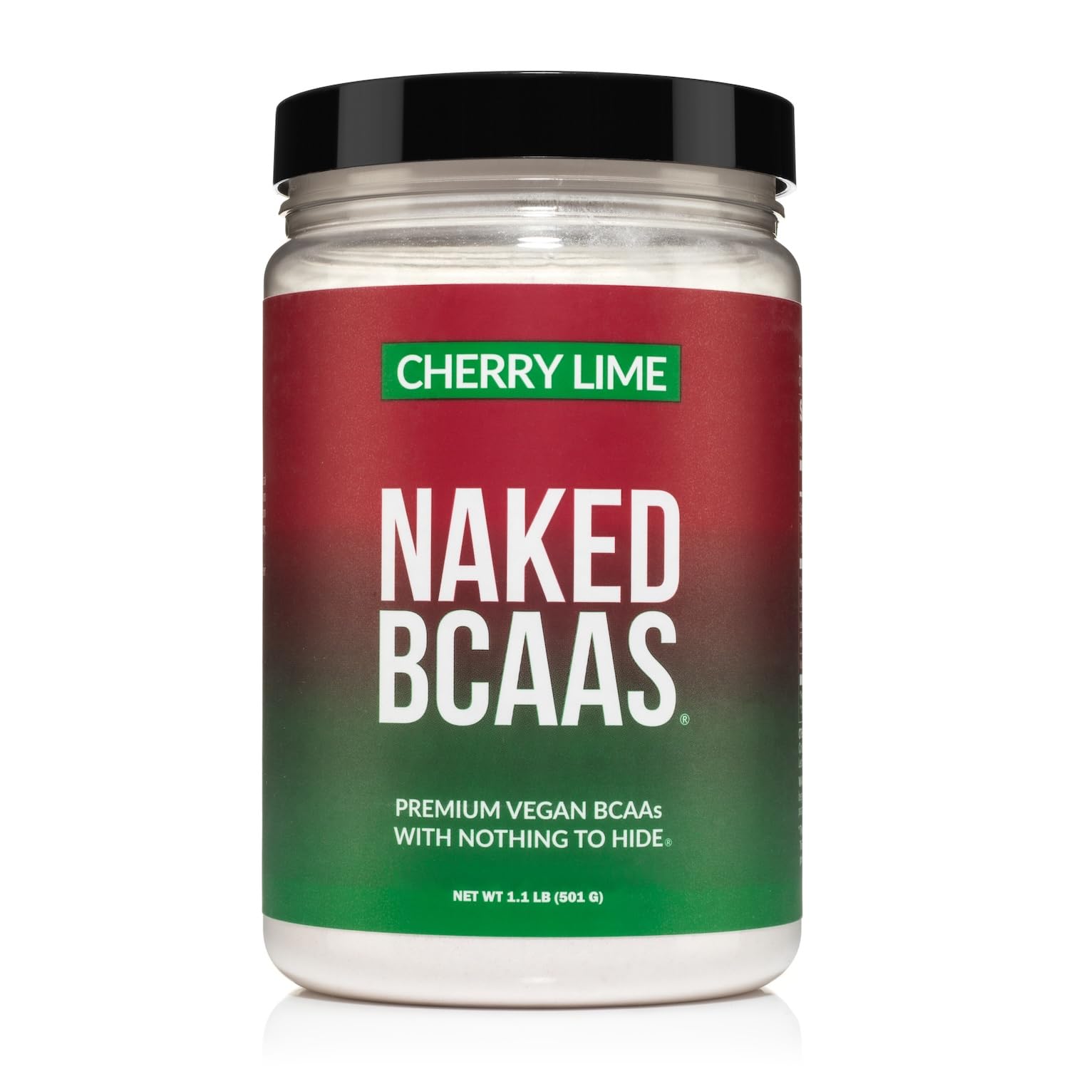 NAKED Cherry Lime BCAAs bottle for pre- and post-workout support.