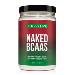 NAKED Cherry Lime BCAAs bottle for pre- and post-workout support.