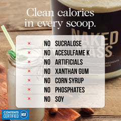 NAKED Chocolate Mass Gainer shake in glass demonstrates creamy texture for fueling.