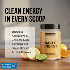 NAKED Citrus Energy ingredient panel view emphasizes pure, tested ingredients.