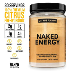 NAKED Citrus Energy powder scoop illustrates quick, focused training support.