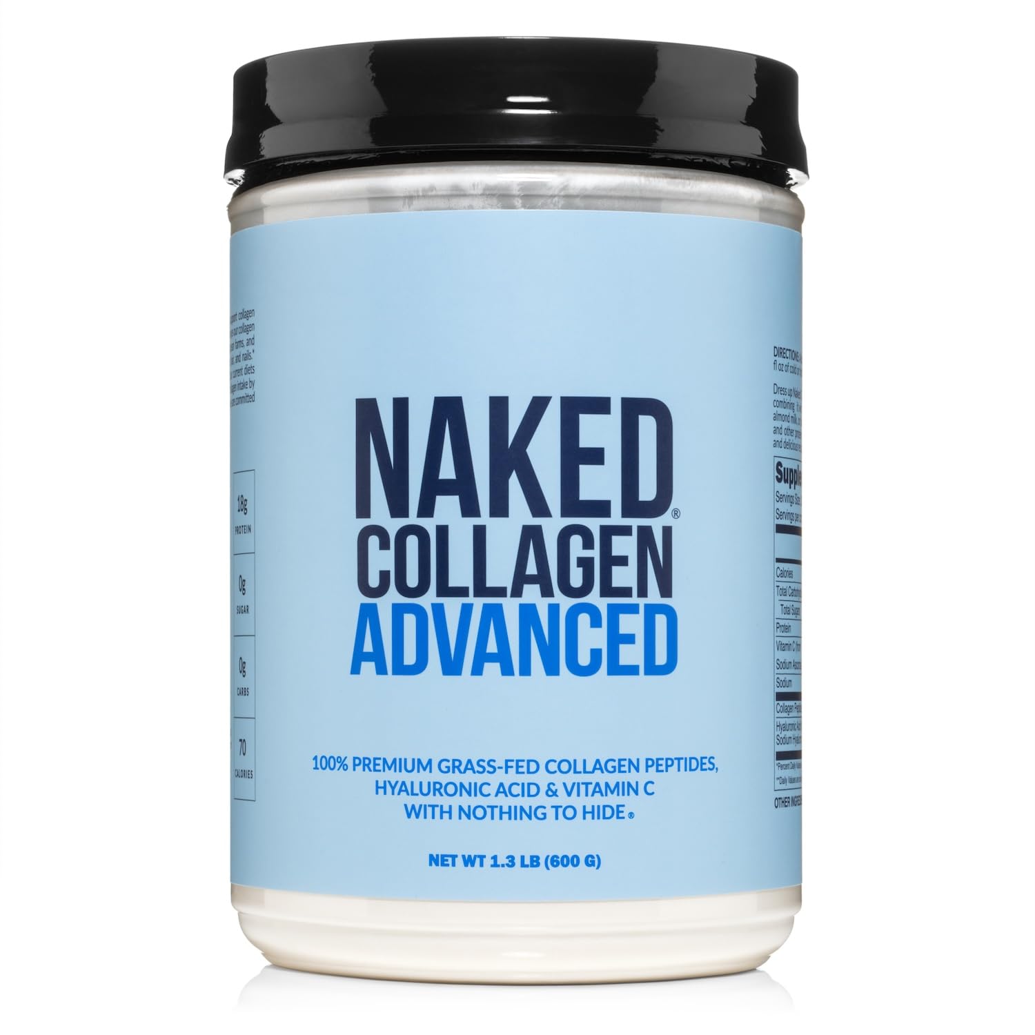 NAKED Collagen Advanced bottle pour showing convenient daily intake for skin and joints