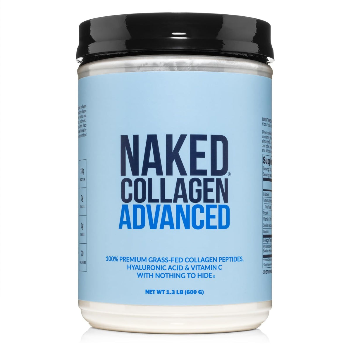 NAKED Collagen Advanced bottle pour showing convenient daily intake for skin and joints