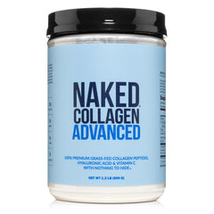 NAKED Collagen Advanced bottle pour showing convenient daily intake for skin and joints