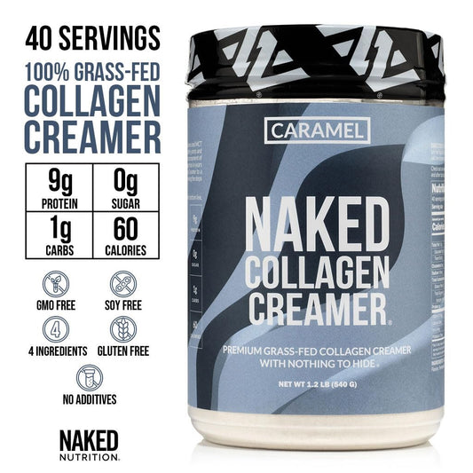 NAKED Collagen Coffee Creamer four-ingredient label highlights clean nutrition.