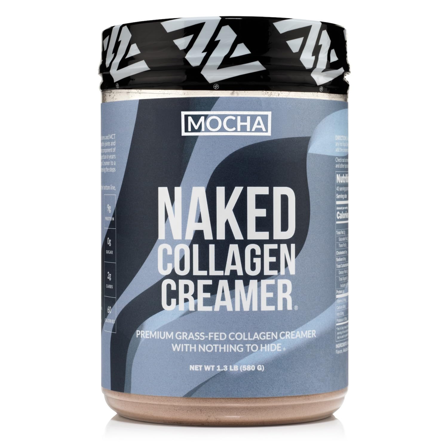 NAKED Collagen Mocha Creamer bottle on kitchen counter for easy dairy-free coffee enhancement.