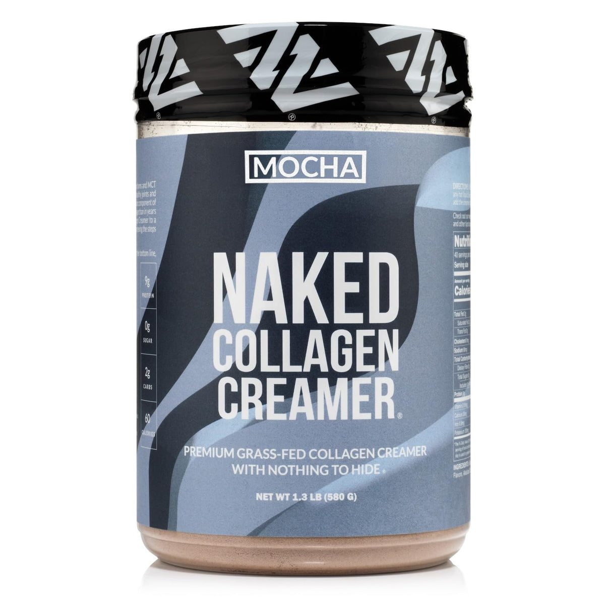 NAKED Collagen Mocha Creamer bottle on kitchen counter for easy dairy-free coffee enhancement.