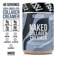 NAKED Collagen Mocha Creamer being poured into coffee for a creamy, dairy-free boost.