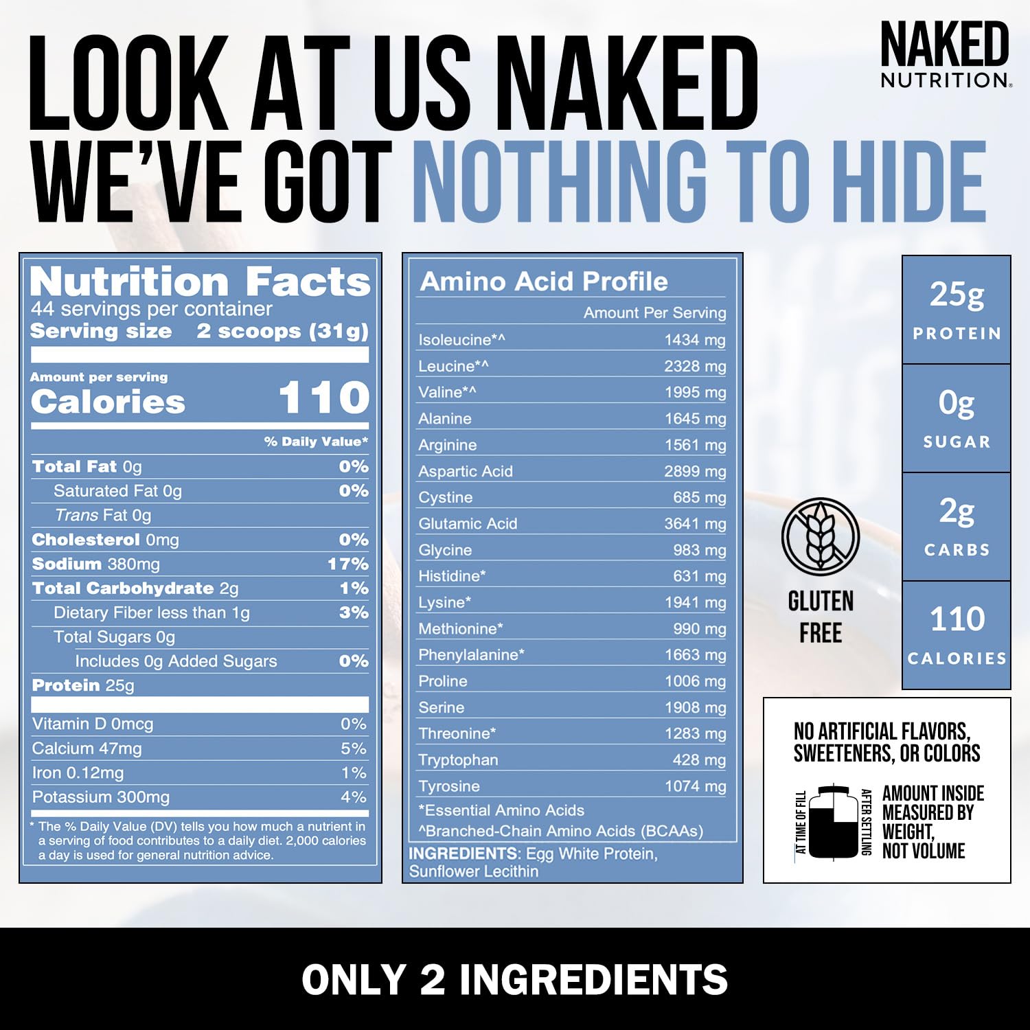 NAKED egg white protein powder scoop, easy to measure for servings
