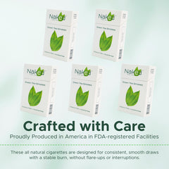 Naked Green Tea Cigarettes Lite wrap detail highlights compact, travel-friendly packaging.