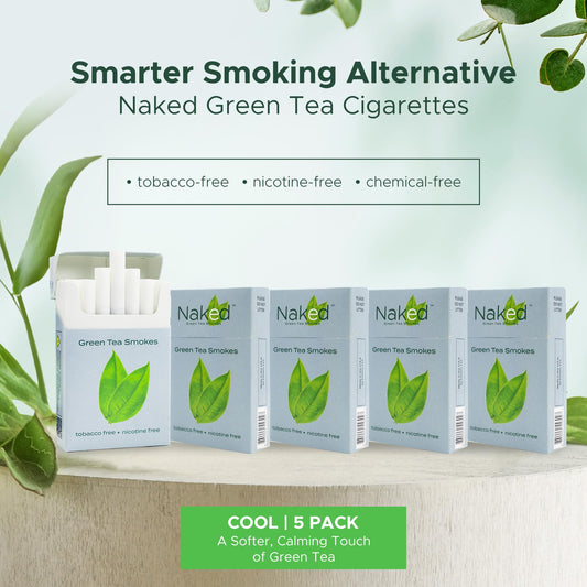 Naked Green Tea Smokes cigarette closeup highlighting natural green tea leaf infusion.