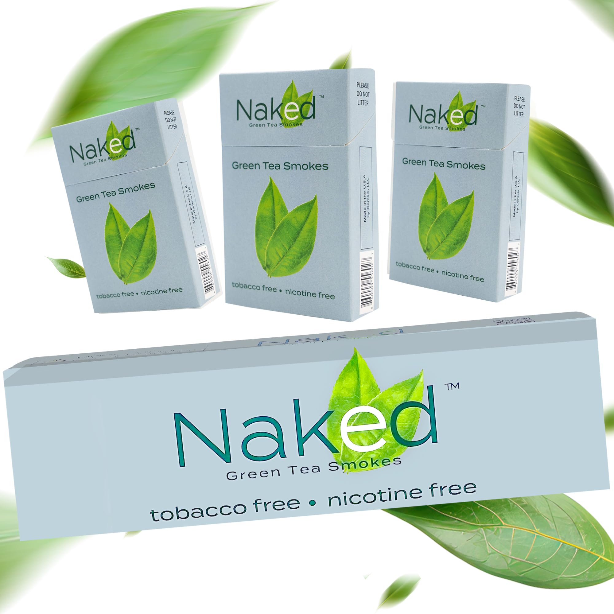 Naked Green Tea Smokes Cool pack front, premium branding for a tobacco-free option.
