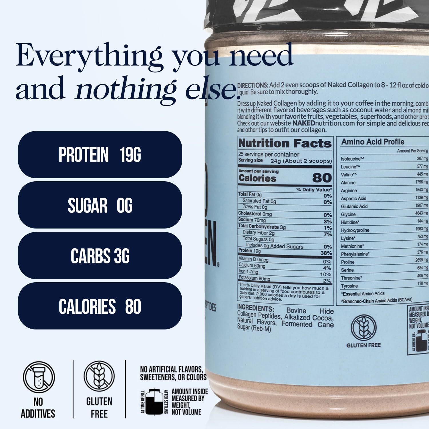 NAKED hydrolyzed collagen powder serving scoop for easy mixing