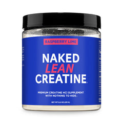 NAKED Lean Creatine HCl bottle pour showing raspberry lime flavor for defined performance
