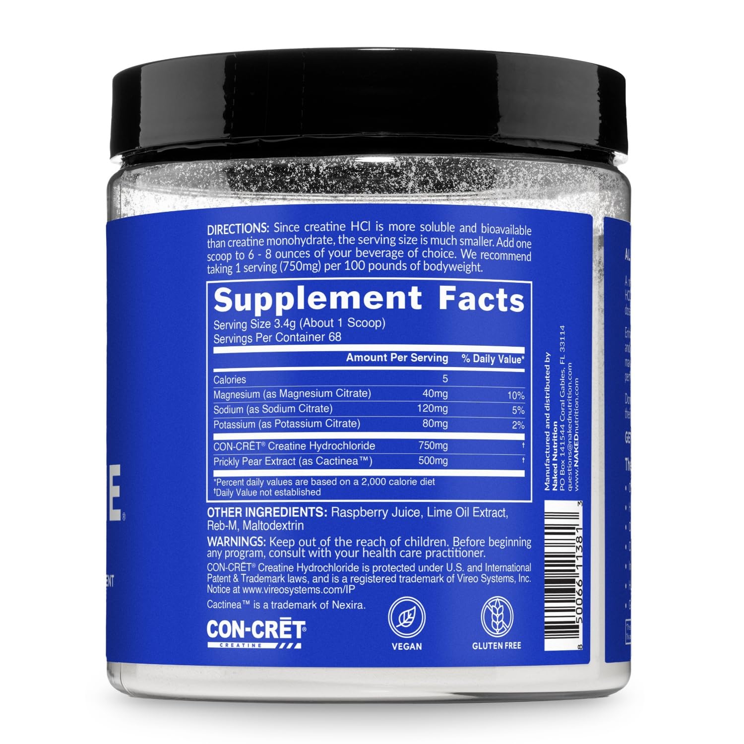 NAKED Lean Creatine HCl gym hand showing strength focus