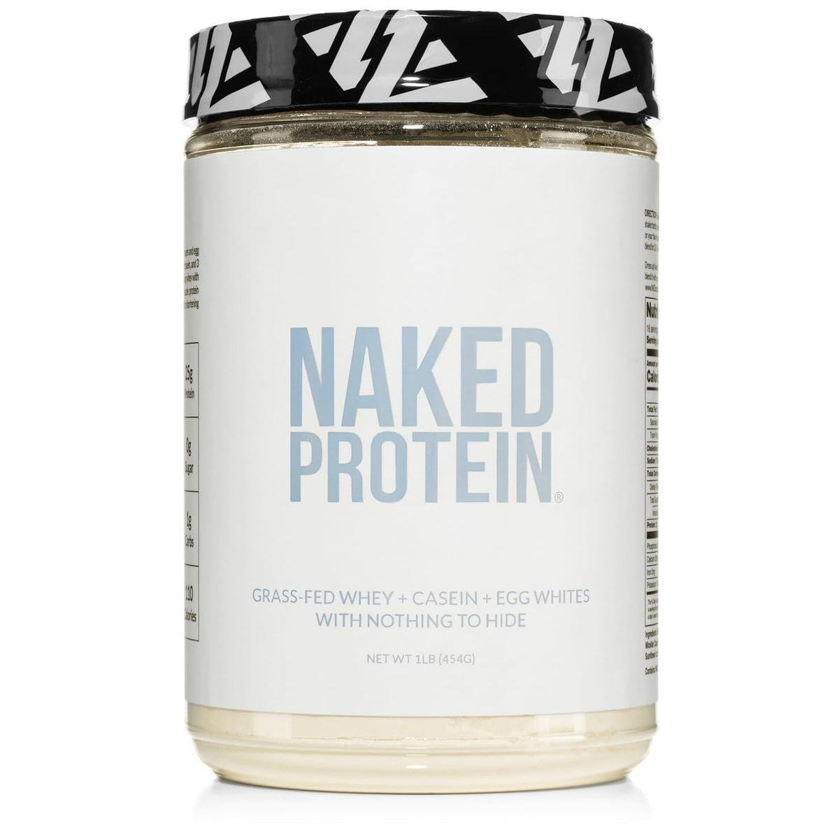 NAKED Protein Powder Blend bottle shows four ingredients for clean protein delivery.