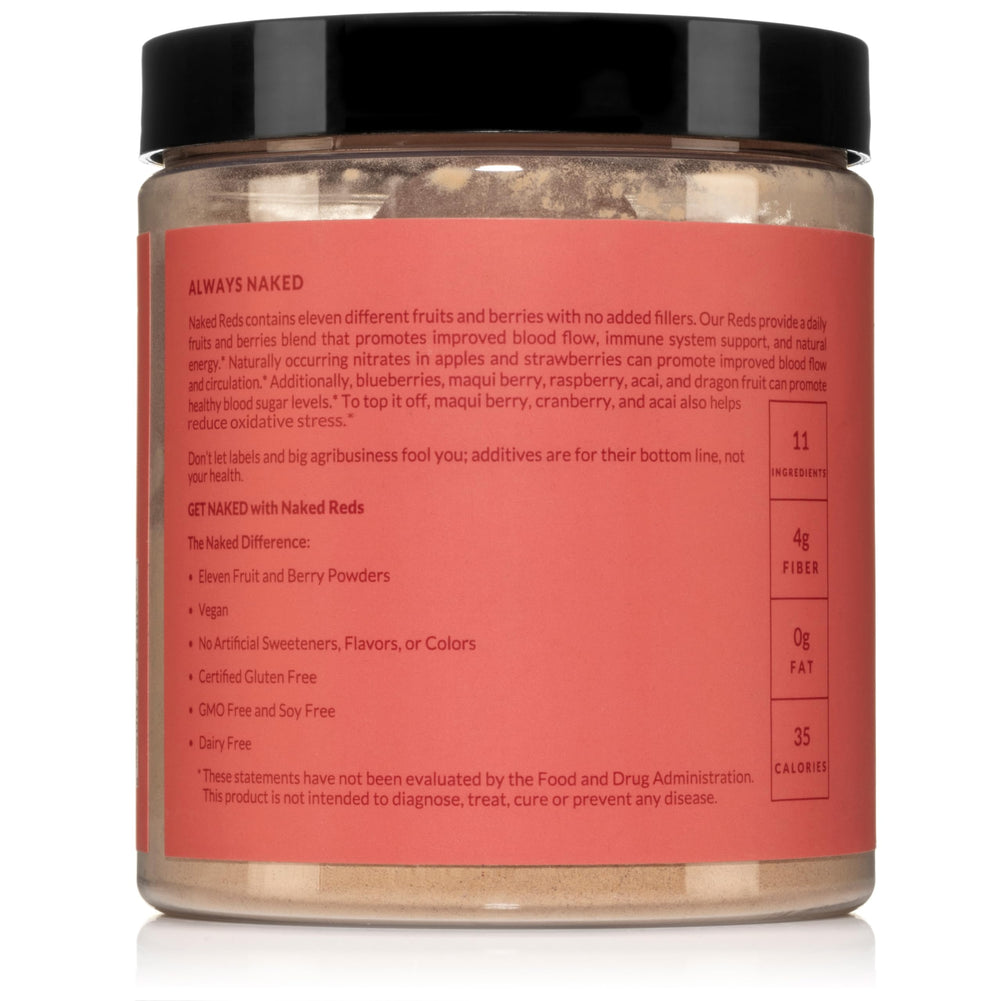 NAKED Reds label emphasizes gluten-free and vegan attributes.