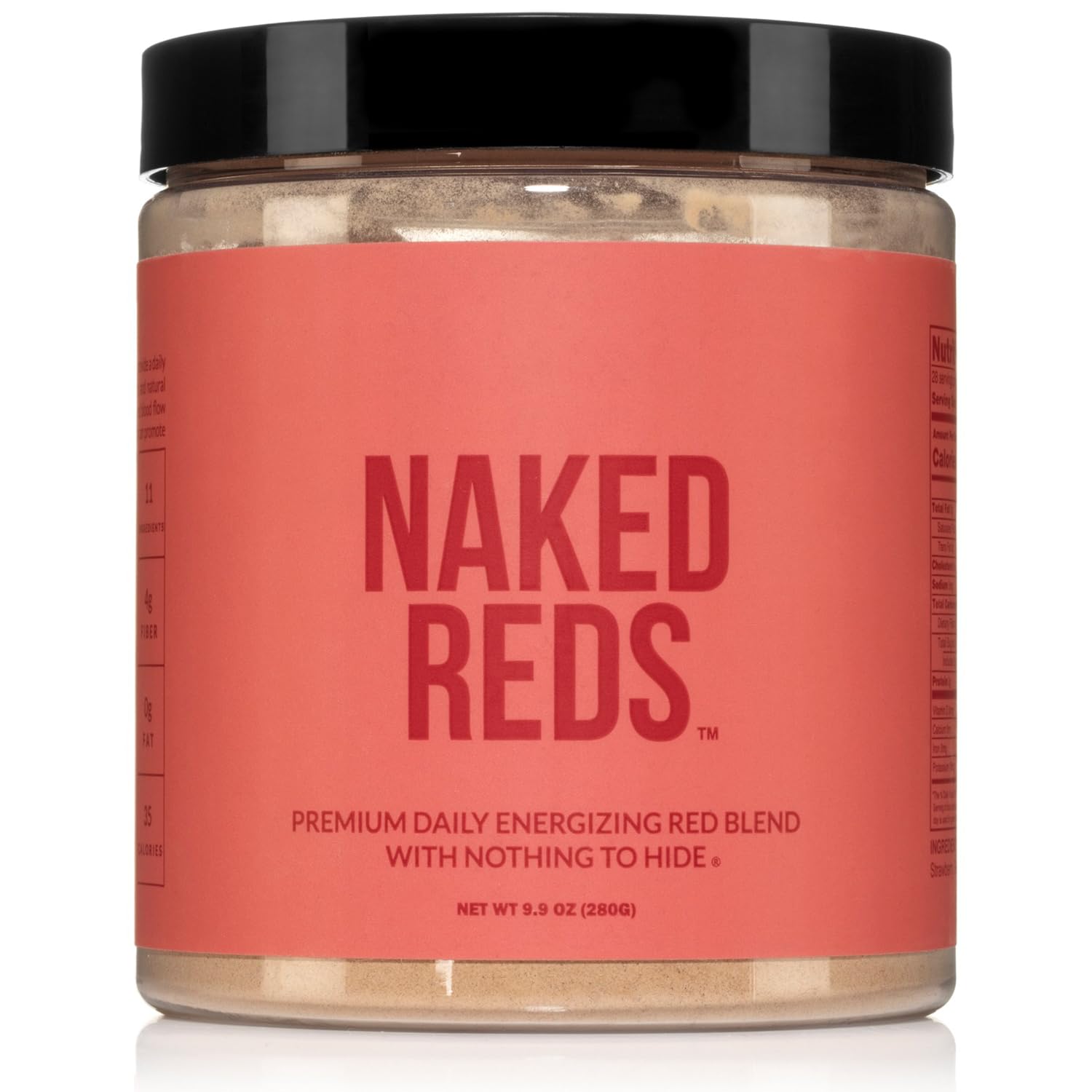 NAKED Reds bottle with powder ready for a natural energy boost.