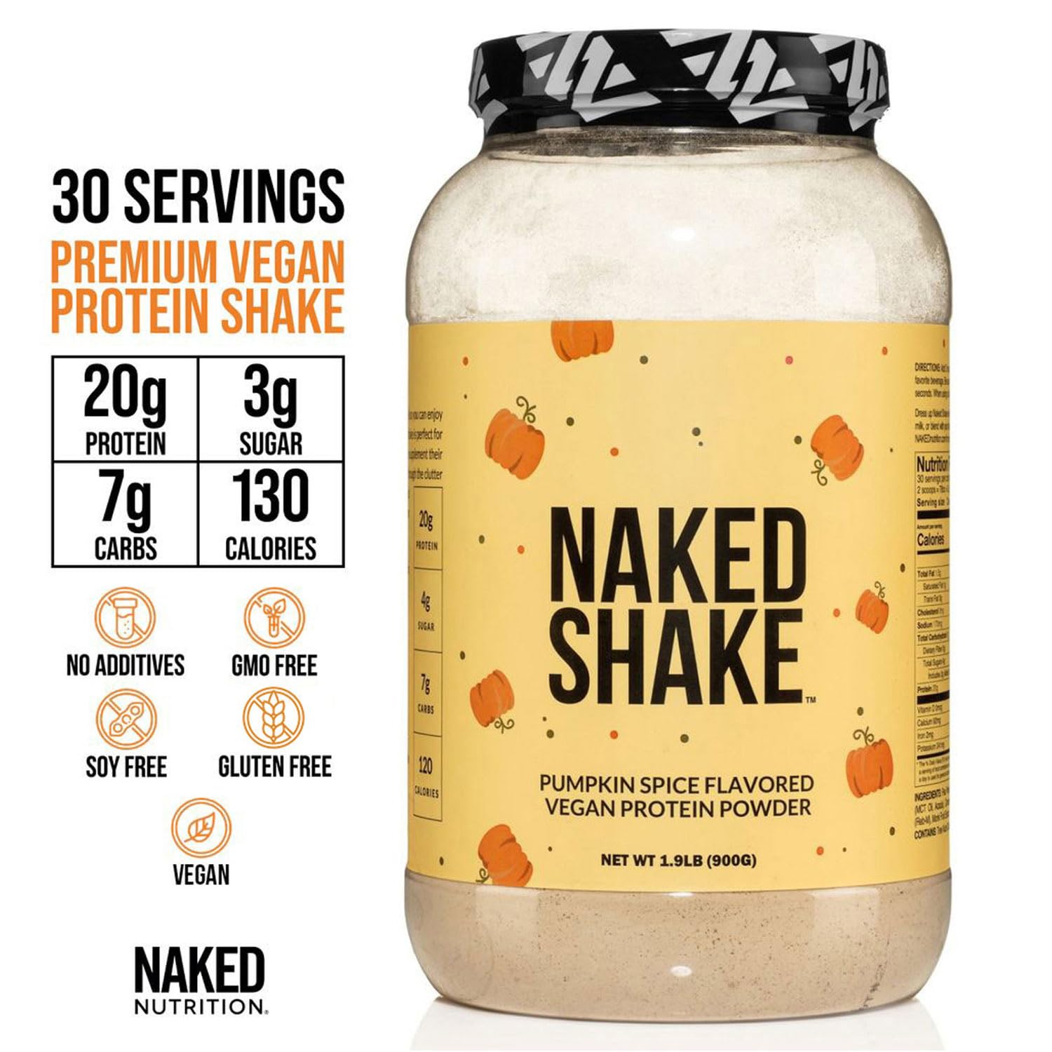 NAKED Shake Pumpkin Spice serving scoop with 20g protein per serving