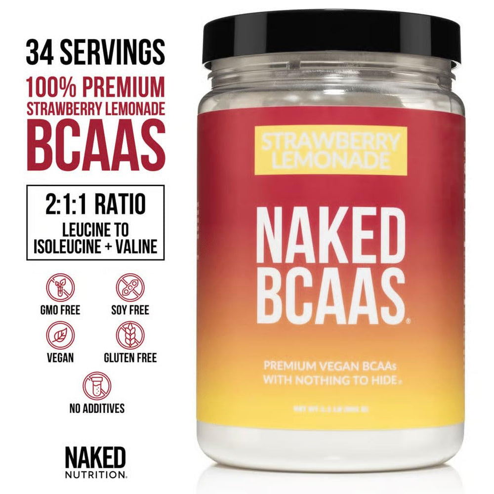 NAKED Strawberry Lemonade BCAAs being poured into water for refreshing hydration.
