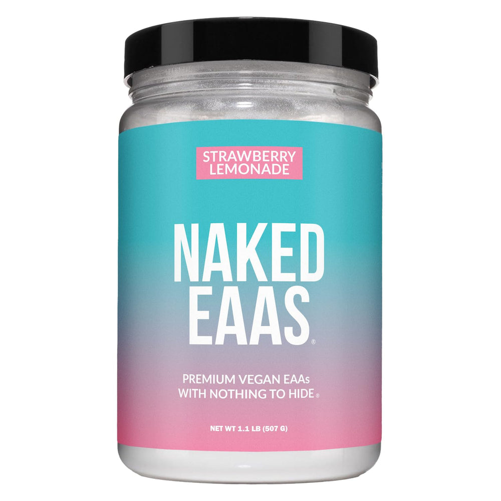NAKED Strawberry Lemonade EAAs bottle pour reveals fast dissolve and bright flavor