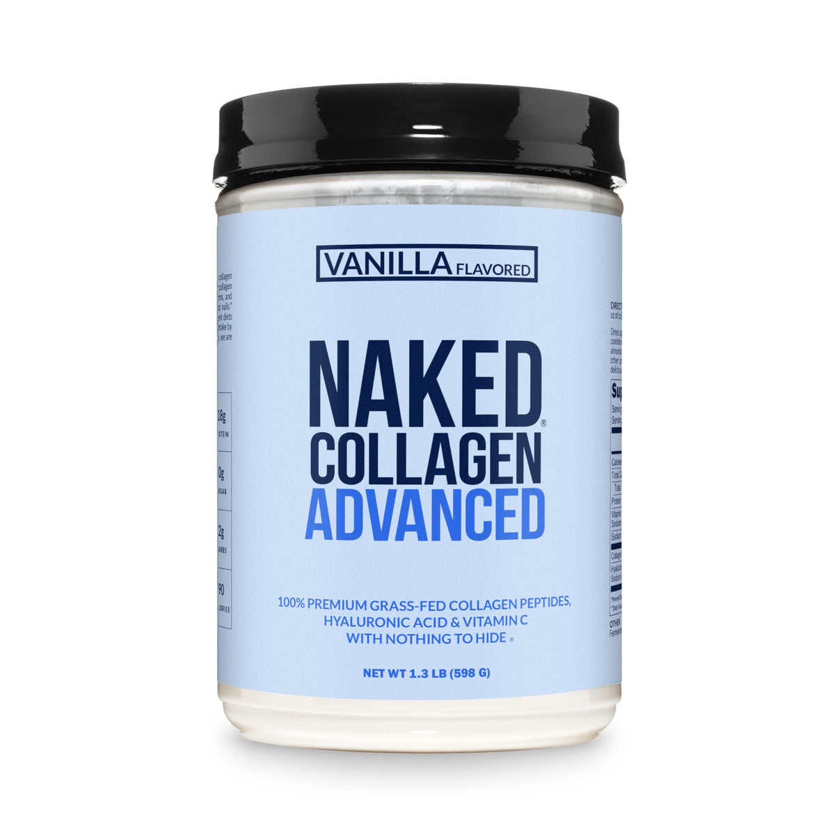 NAKED Vanilla Collagen Advanced bottle shows a pure formula for daily wellness