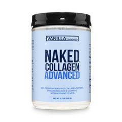 NAKED Vanilla Collagen Advanced bottle shows a pure formula for daily wellness