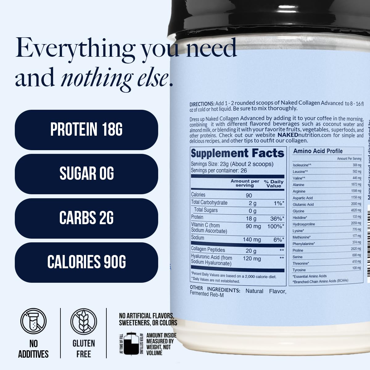 NAKED Vanilla Collagen Advanced ingredient panel highlights a clean five-ingredient formula