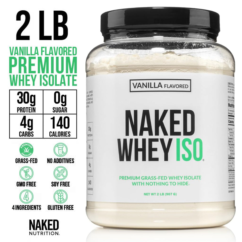 NAKED Vanilla Whey Isolate shake glass shows creamy vanilla shake