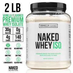 NAKED Vanilla Whey Isolate shake glass shows creamy vanilla shake