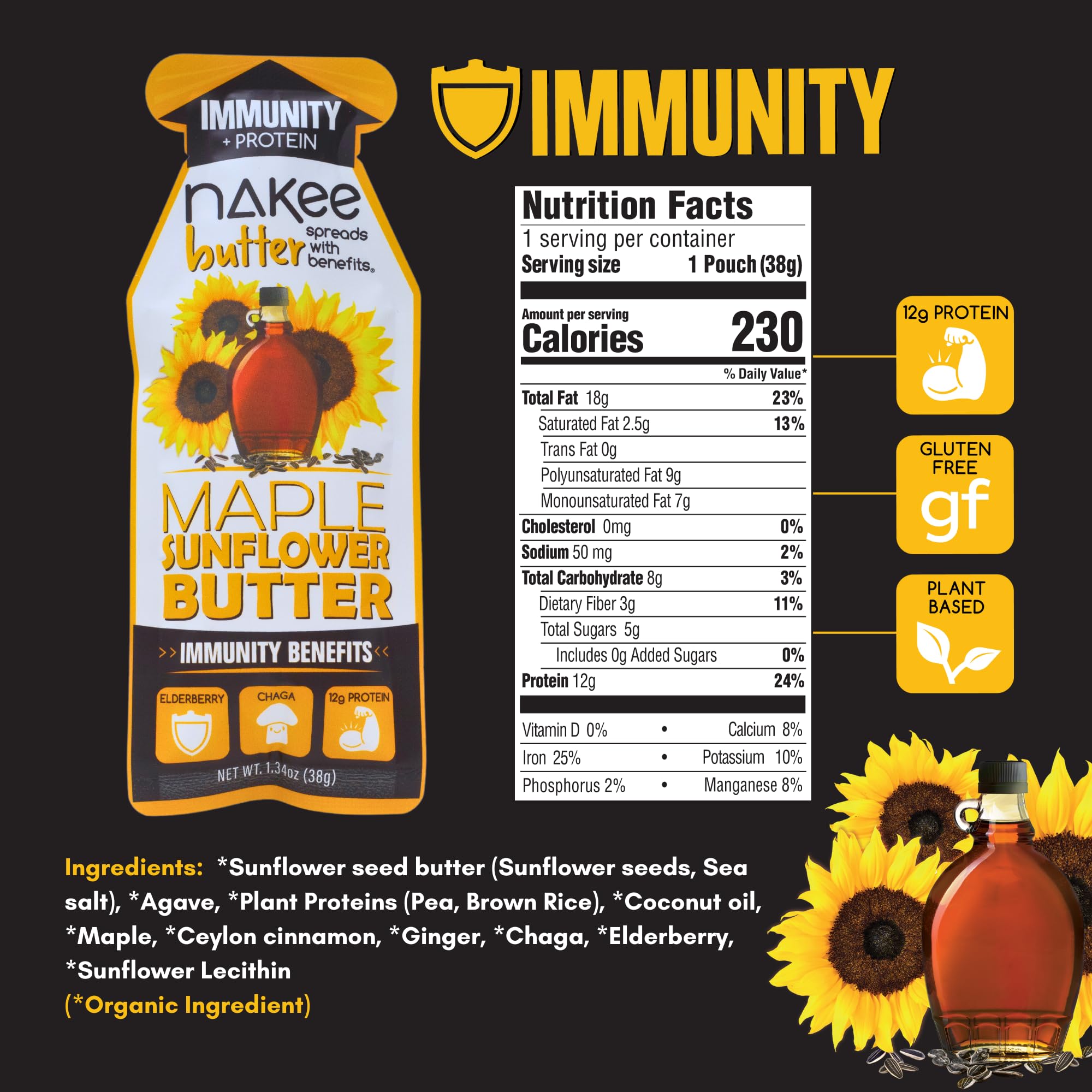 Nakee Butter Immunity jar label close-up highlighting immune-support ingredients