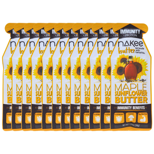 Nakee Butter Immunity maple sunflower butter bottle pour for on-the-go protein