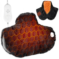 Nalax heating pad on neck and shoulders with six heat settings for customizable comfort.