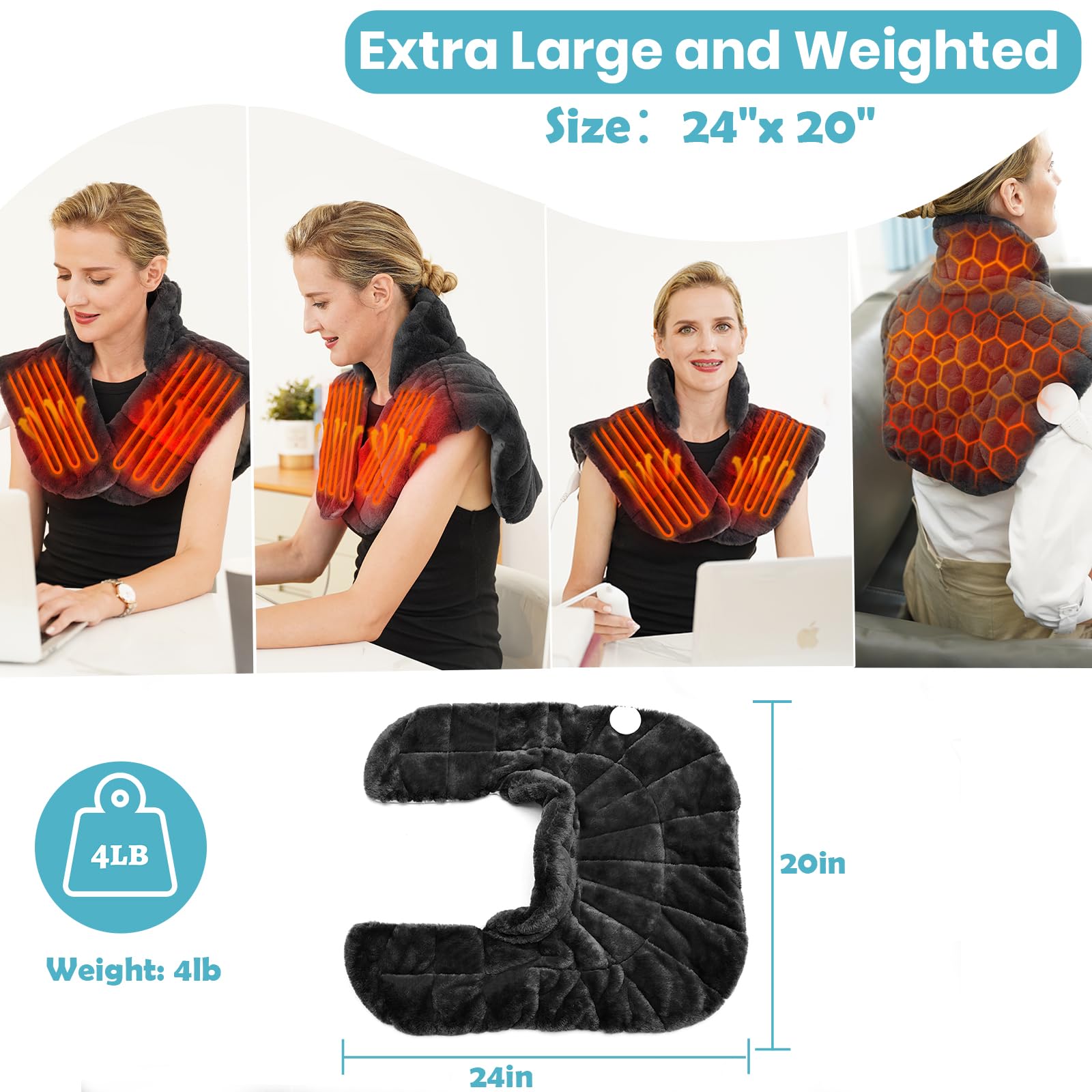 Nalax heating pad oversized 24x20 inches for broad body coverage.