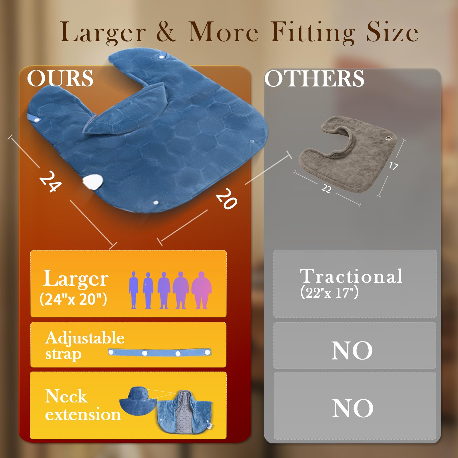 Nalax large 24x20 inch design fitting shoulders and upper back.