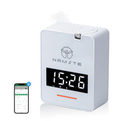 Namste waterless diffuser clock display for quiet, timed aroma in living spaces.