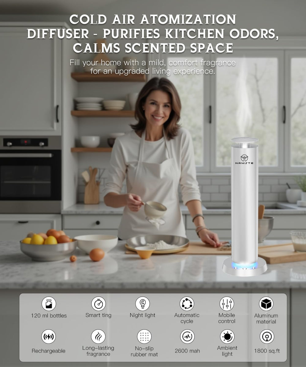 Namste waterless diffuser app control screen demonstrating scheduling and customization