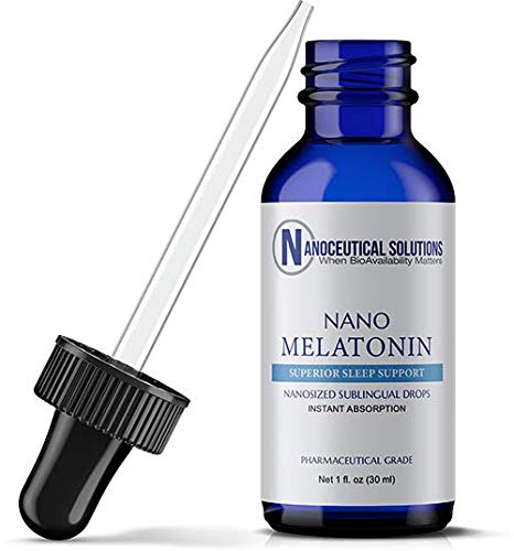 Nanoceutical Solutions Nano Melatonin liquid drops shown with the dropper for fast mucosal absorption