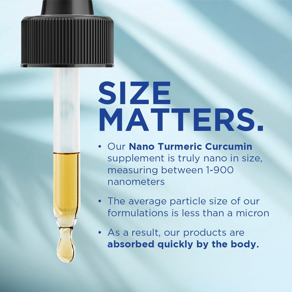 Amber bottle of Nano Turmeric Curcumin signaling clean, premium, non-GMO formulation.