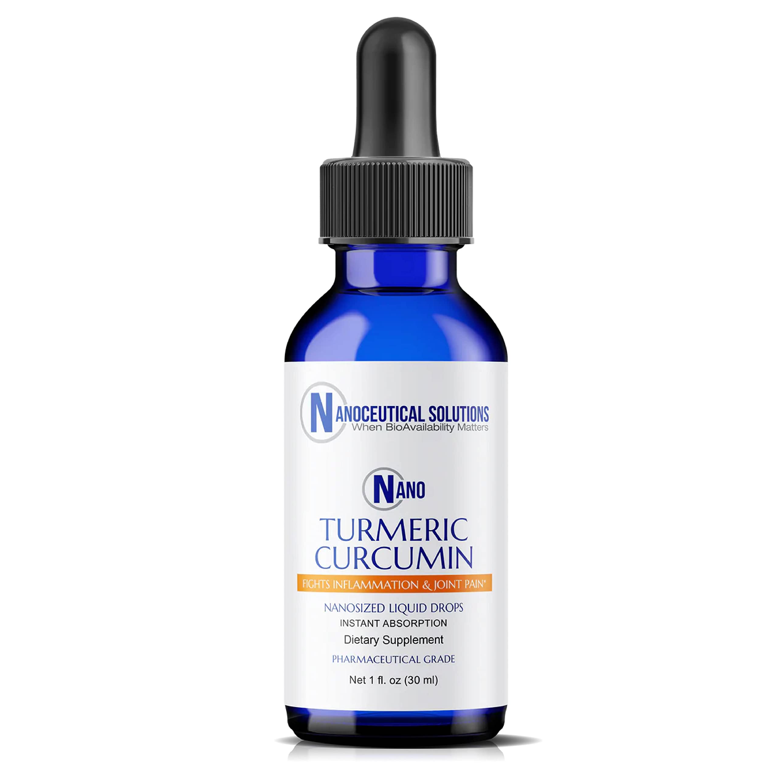 Nanoceutical Solutions Nano Turmeric Curcumin bottle front view showing premium design and potential joint support.