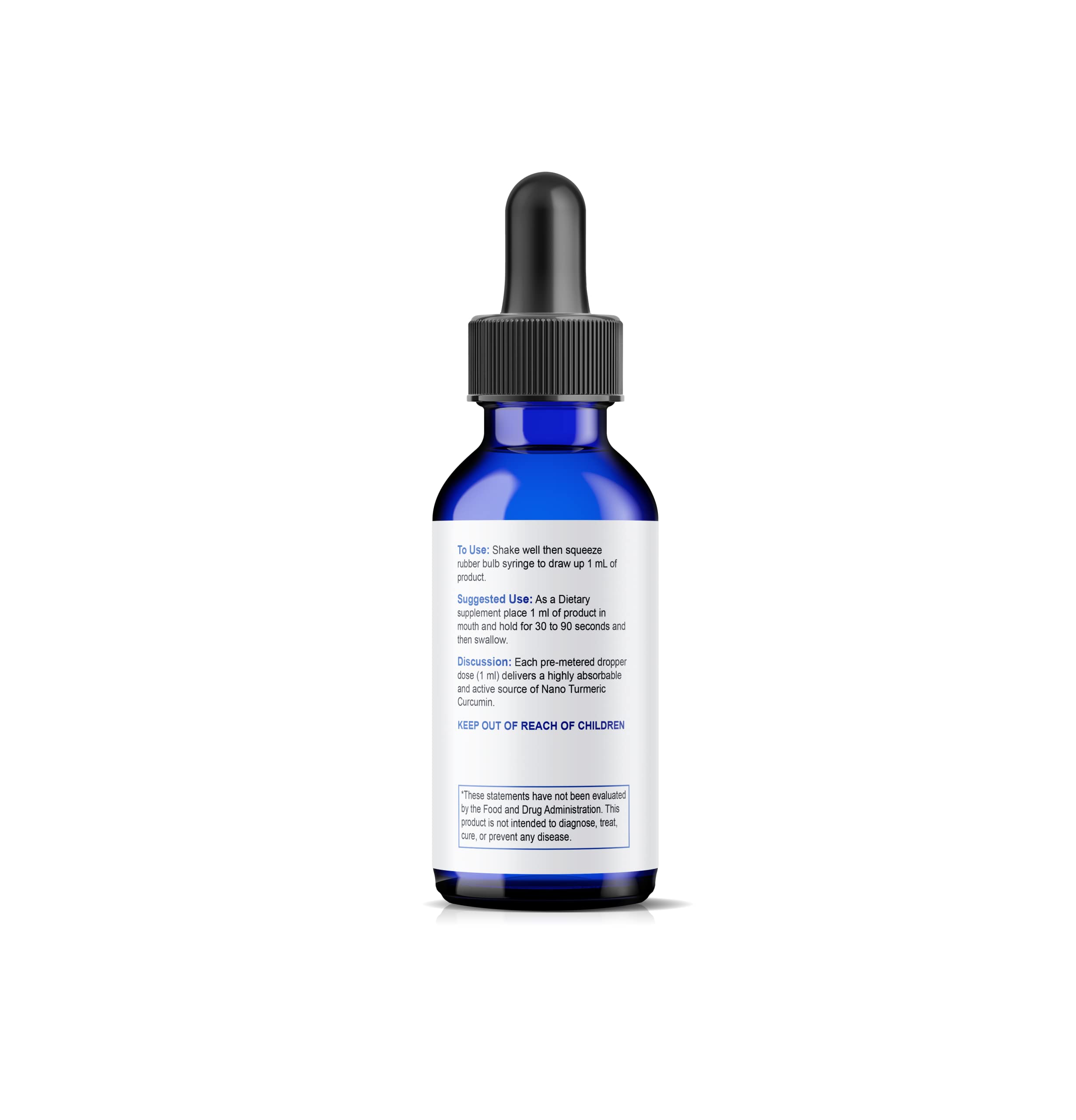 Open bottle ready for use, with measuring dropper included in the Nano Turmeric Curcumin kit.