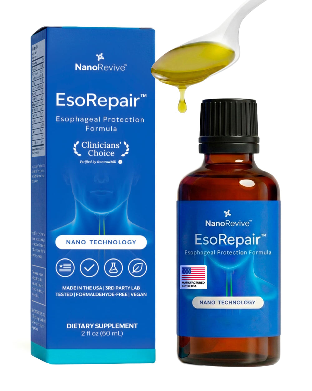 NANOREVIVE EsoRepair bottle showing esophageal health formula for daily comfort