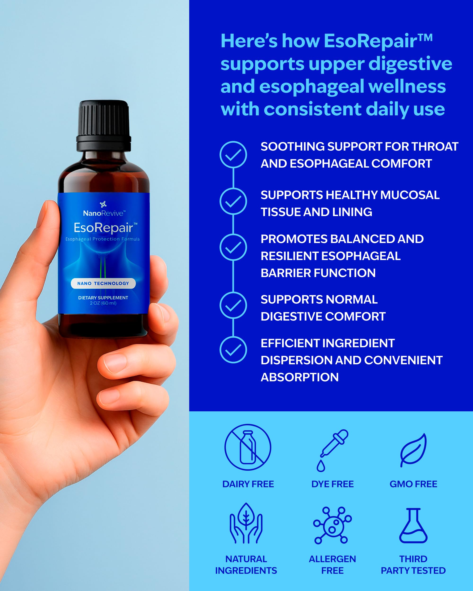 NANOREVIVE EsoRepair slippery elm image emphasizing throat soothing support