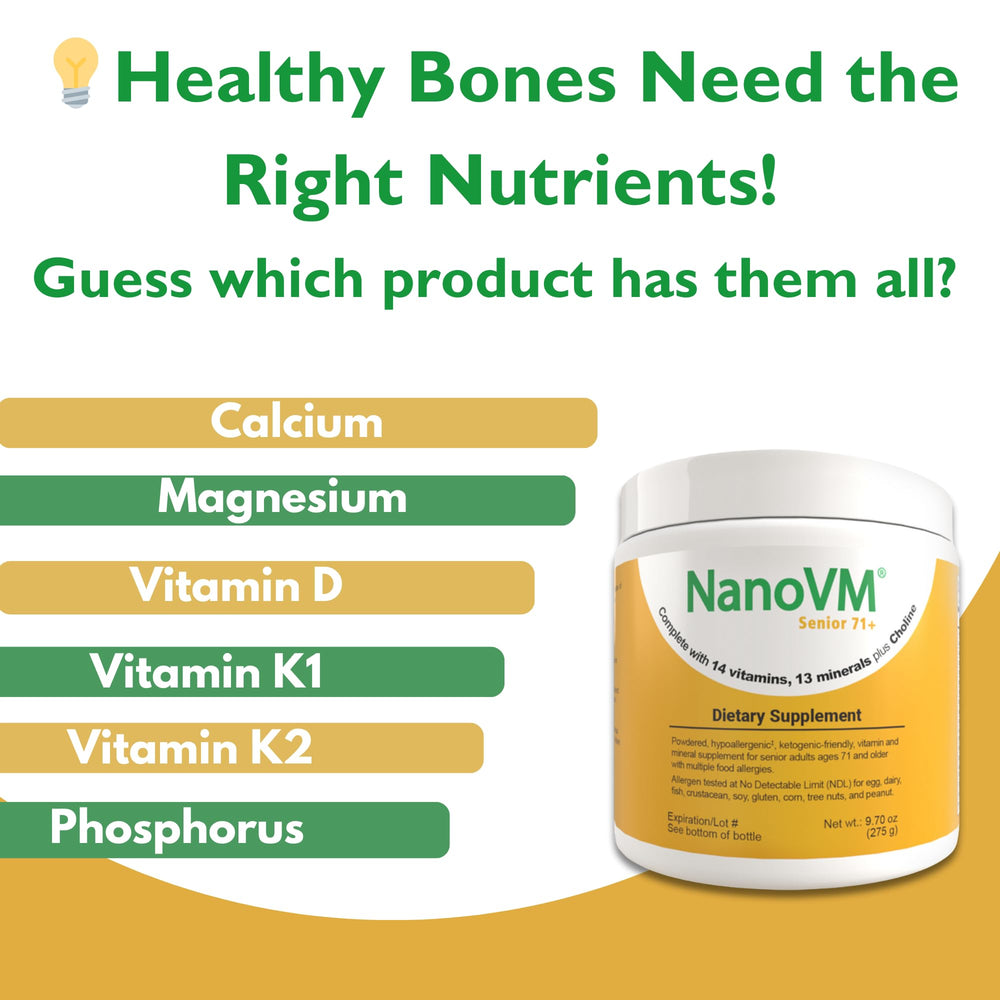 NanoVM Senior 71+ unflavored powder dissolves into smoothies or puddings.