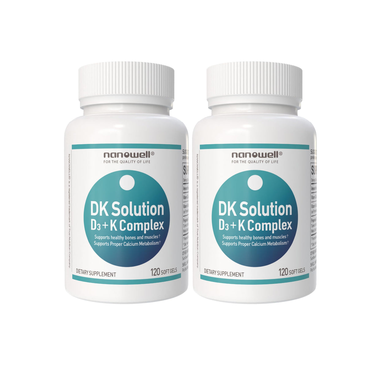 NANOWELL DK Solution softgels bottle front view for bone support