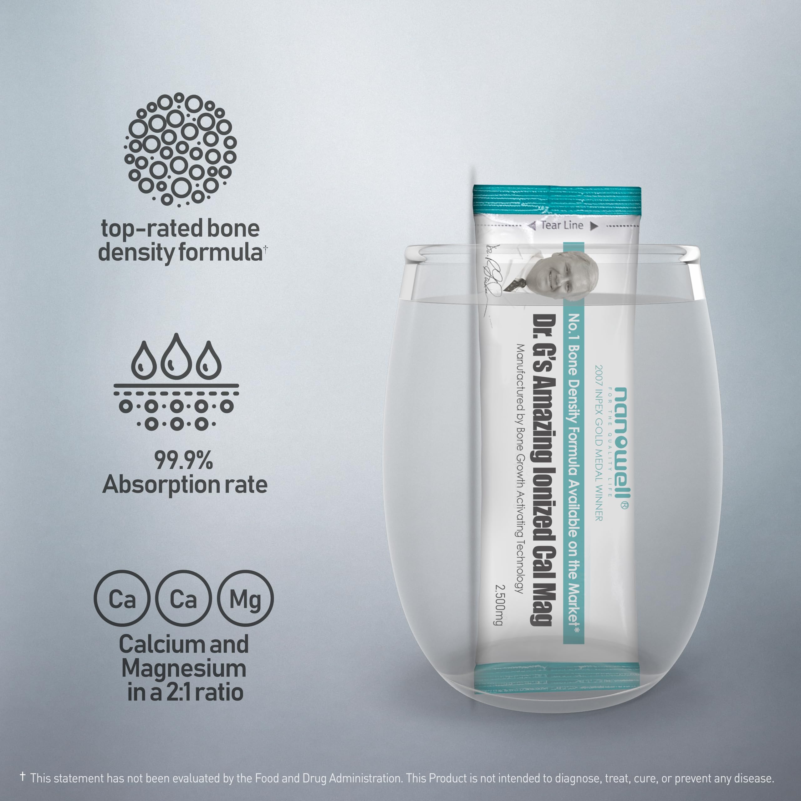 Nanowell Dr. G stick dissolving in water for quick mix and hydration.