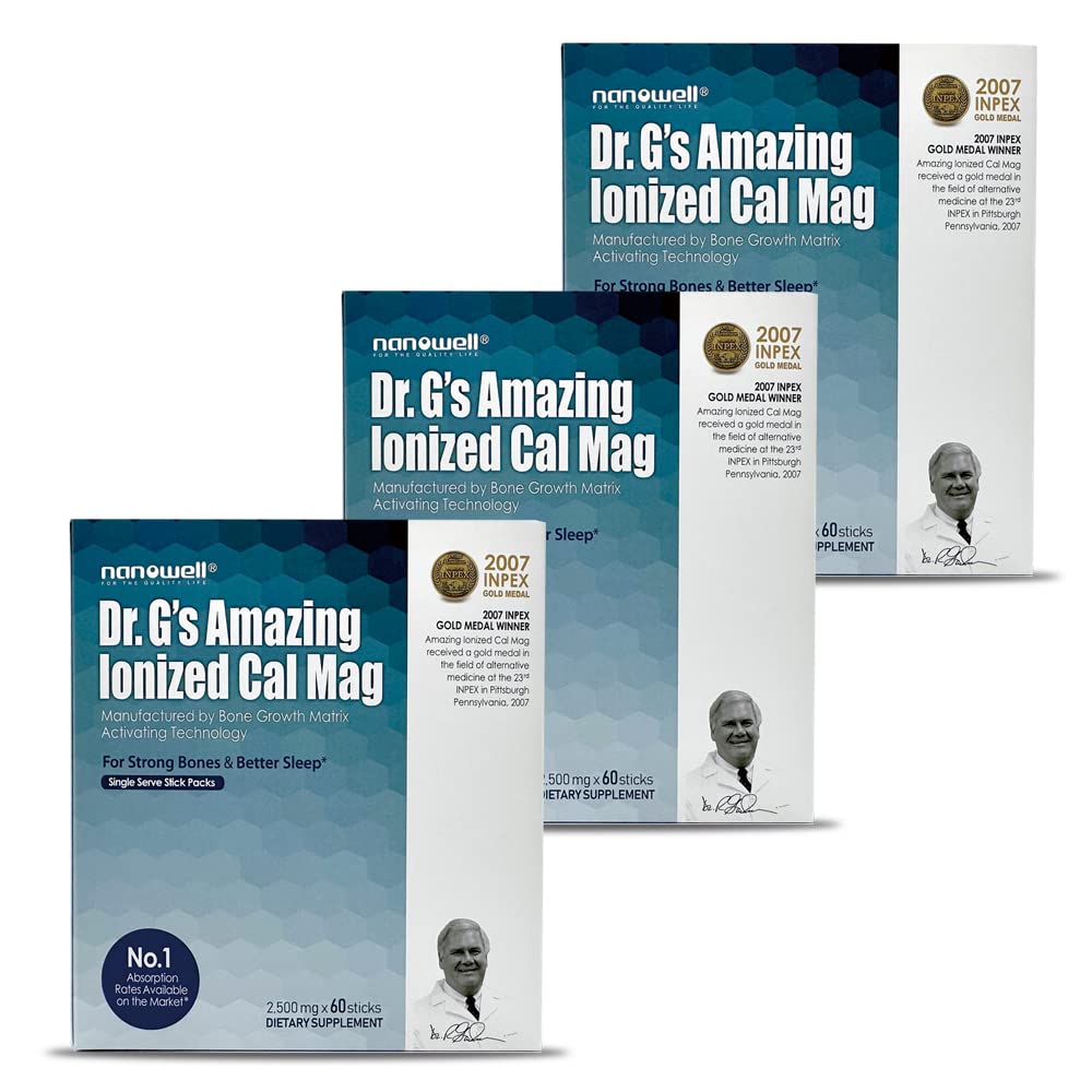 NANOWELL Dr G's ionized CalMag sticks box for daily bone support.
